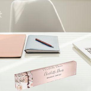 Roze foto monogram moderne handtekening naambordje