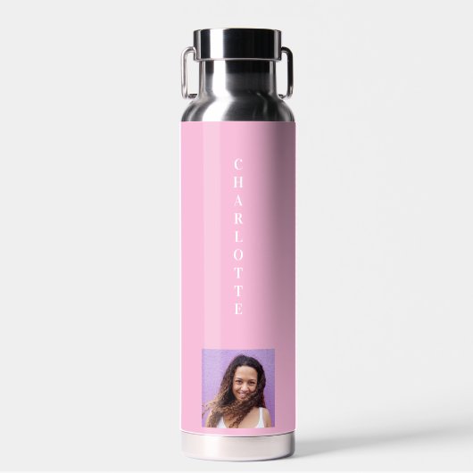 Roze foto naam wit waterfles (Voorkant)