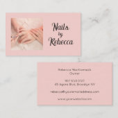 Roze Foto Nagelstylist | Zwarte Script Visitekaartje (Voorkant / Achterkant)