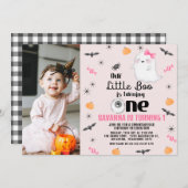Roze Foto Onze Kleine Boo Halloween 1e Verjaardag Kaart (Voorkant / Achterkant)