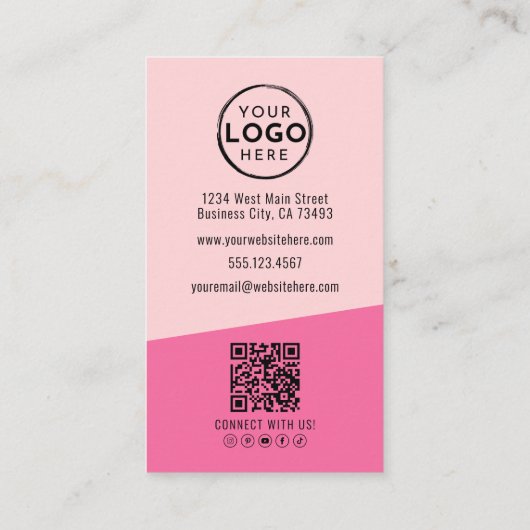 Roze Foto QR Code Company Logo Vertical Visitekaartje (Achterkant)