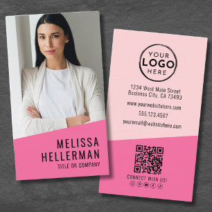 Roze Foto QR Code Company Logo Vertical Visitekaartje