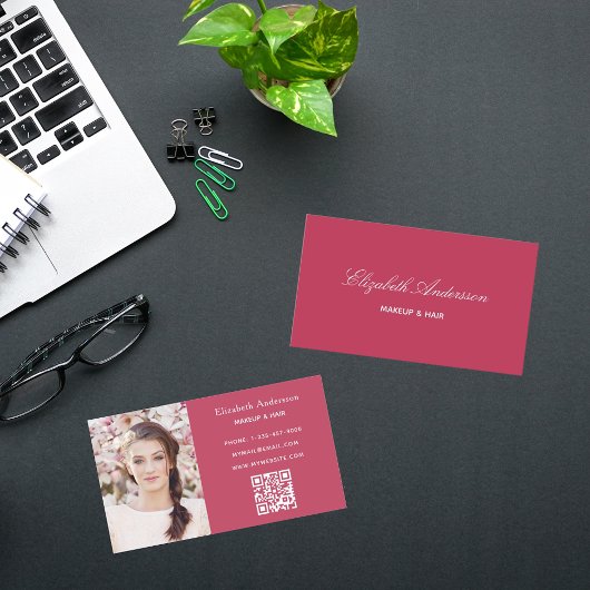 Roze foto qr code elegant visitekaartje