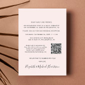 Roze Foto QR Code Huwelijksreceptie Kaart