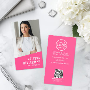 Roze Foto QR Code Logo Verticaal Visitekaartje