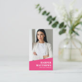 Roze Foto QR Code Verticaal Visitekaartje (Staand voorkant)