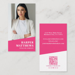 Roze Foto QR Code Verticaal Visitekaartje