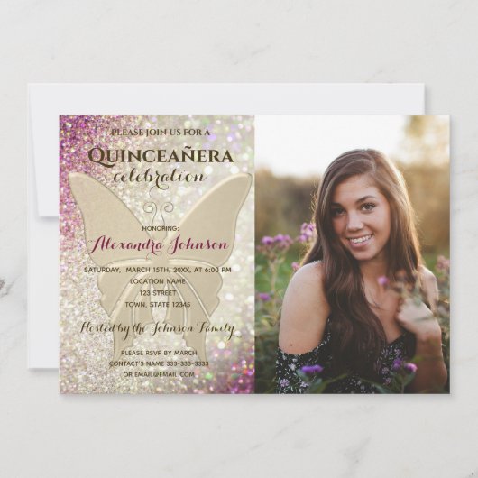 Roze foto Quinceanera 15e verjaardag Kaart (Voorkant)