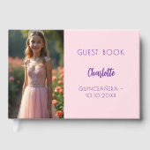 Roze foto Quinceanera Guest Book Gastenboek (Voorkant)