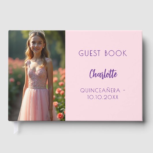 Roze foto Quinceanera Guest Book Gastenboek (Voorkant)