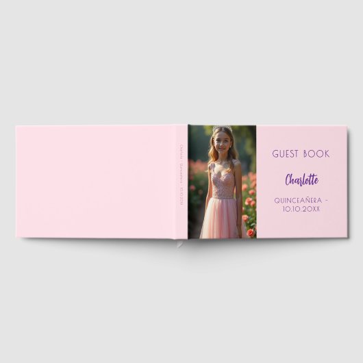 Roze foto Quinceanera Guest Book Gastenboek (Volledig)