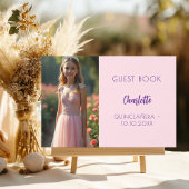 Roze foto Quinceanera Guest Book Gastenboek