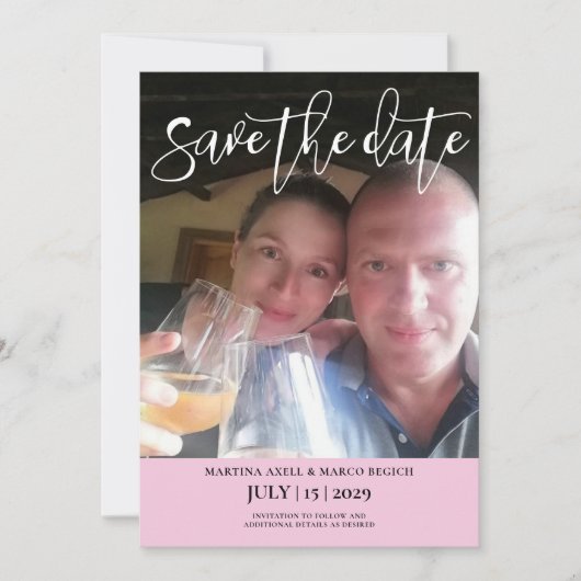 Roze Foto Save the date Uitnodiging (Voorkant)