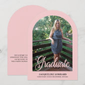 Roze Foto Script Arch Afstudeeruitnodiging Kaart (Voorkant / Achterkant)
