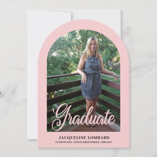 Roze Foto Script Arch Afstudeeruitnodiging Kaart (Voorkant)