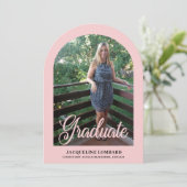 Roze Foto Script Arch Afstudeeruitnodiging Kaart (Staand voorkant)