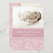 Roze foto Sjabloon Nieuwe babygeboorteaankondiging (Voorkant / Achterkant)