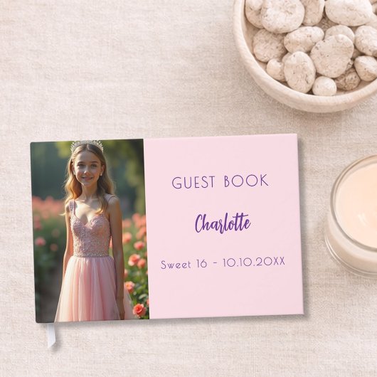 Roze foto Sweet 16 gastenboek