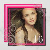 Roze foto - Sweet 16 uitnodiging (Voorkant / Achterkant)
