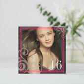 Roze foto - Sweet 16 uitnodiging (Staand voorkant)