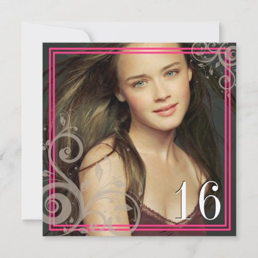 Roze foto - Sweet 16 uitnodiging (Voorkant)