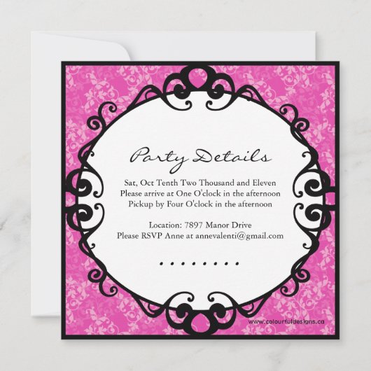 Roze Foto van Birthday Party - Uitnodiging (Achterkant)