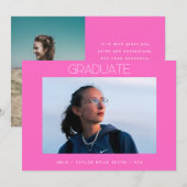 roze foto van een eenvoudige afstudeerder afstuder aankondiging (Voorkant / Achterkant)
