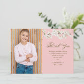 Roze foto van eerste heilige communie Witte bloese Bedankkaart (Staand voorkant)