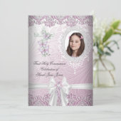  roze foto van Girl First Heilige Commune Kaart (Staand voorkant)