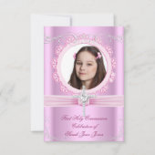  roze foto van Girl First Heilige Commune Kaart (Voorkant)