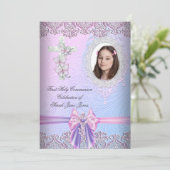  roze foto van Girl First Heilige Commune Kaart (Staand voorkant)