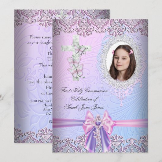  roze foto van Girl First Heilige Commune Kaart (Voorkant / Achterkant)