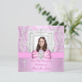  roze foto van Girl First Heilige Commune Kaart (Staand voorkant)