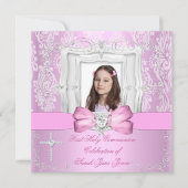  roze foto van Girl First Heilige Commune Kaart (Voorkant)