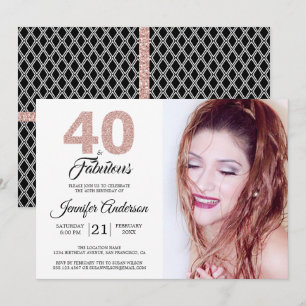 Roze foto van Glitter 40 en Fabulous 40th Birthday Kaart