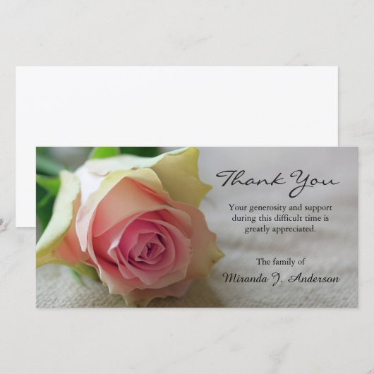 Roze foto van roze roze lichtflorale sympathie bedankkaart (Voorkant / Achterkant)