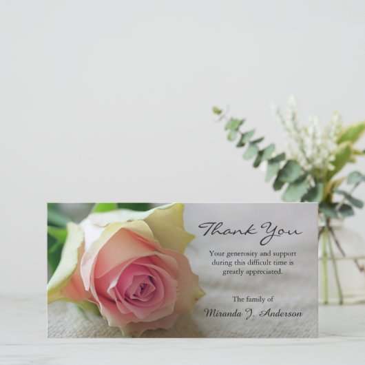 Roze foto van roze roze lichtflorale sympathie bedankkaart (Staand voorkant)