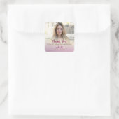Roze Foto Verjaardag Bedankt Vierkant Sticker (Tas)