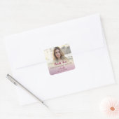 Roze Foto Verjaardag Bedankt Vierkant Sticker (Envelop)