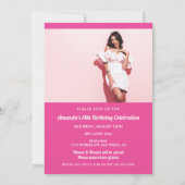 Roze Foto Verjaardag Uitnodiging (Achterkant)