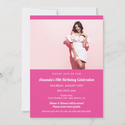 Roze Foto Verjaardag Uitnodiging (Achterkant)