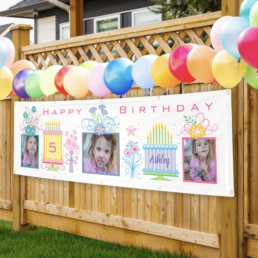 Roze foto verjaardagsbanner spandoek