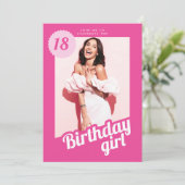 Roze foto verjaardagsuitnodiging kaart (Staand voorkant)