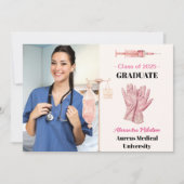 Roze Foto Waterverf Nursing School Afstuderen Aankondiging (Voorkant)