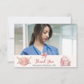 Roze Foto Waterverf Nursing School Afstuderen Bedankkaart (Voorkant)