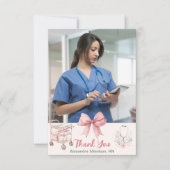 Roze Foto Waterverf Nursing School Afstuderen Bedankkaart (Voorkant)