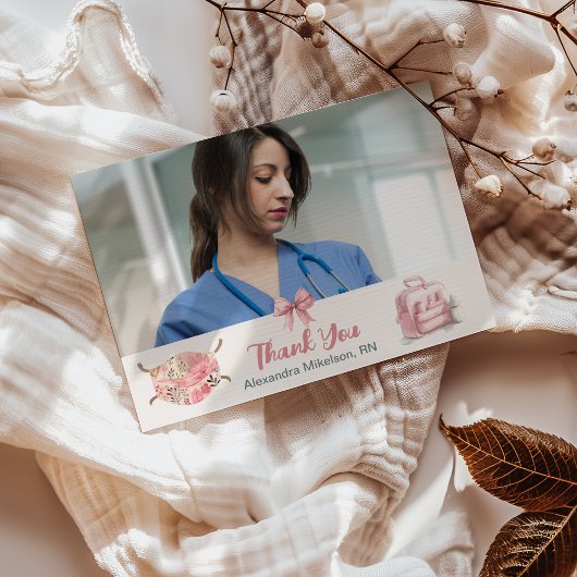 Roze Foto Waterverf Nursing School Afstuderen Bedankkaart