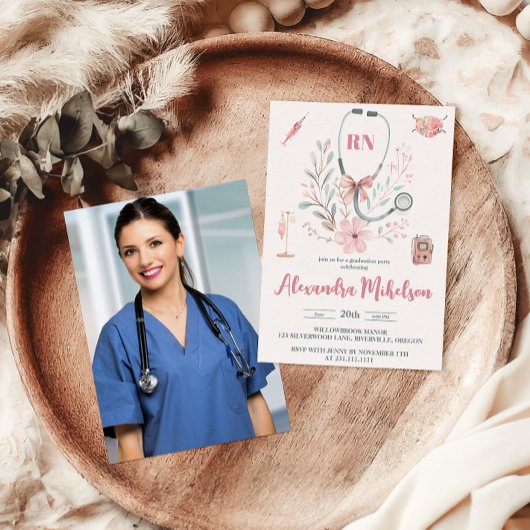 Roze Foto Waterverf Nursing School Afstuderen Kaart