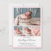 Roze foto Welkom Baby Stats Newborn Girl Birth Aankondiging (Voorkant)