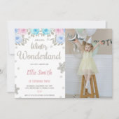 Roze foto Winter Wonderland Birthday Uitnodiging (Voorkant)